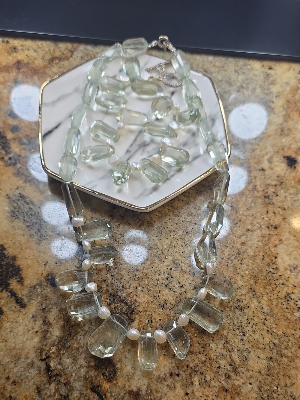 Handmade Green Amethyst and Pearl Necklace And Bracelet